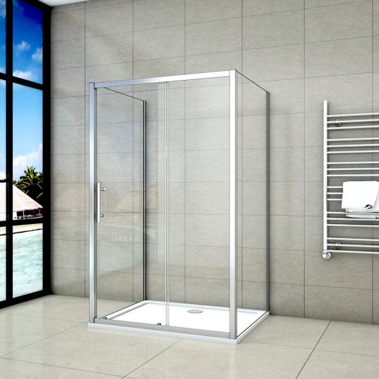 Cabine de douche en forme U 140x100x100x190cm une porte de douche coulissante + 2 parois latérales