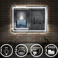 Aica 70x50cm Miroir de salle de bain anti-buée+ LED miroir+ Horizantal et vertical+Interrupteur mural