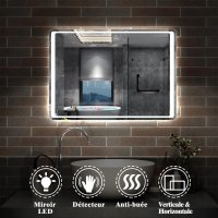 Miroir de salle de bain 80x60cm anti-buée miroir mural avec éclairage LED modèle Classique plus 2.0