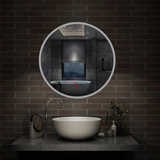 AICA Miroir de salle bain Rond avec anti-buée, Lumière Blanc du jour 6000K Ø 70cm Type A - Cliquez sur l'image pour la fermer