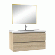 Meuble salle de bain simple vasque 100cm Chêne Wotan meuble acve miroir - Aica