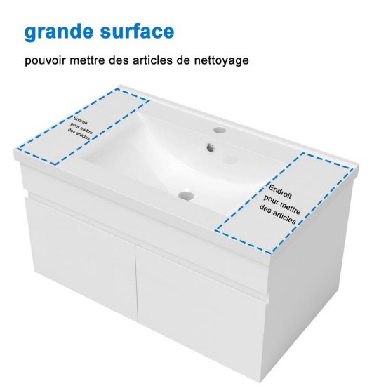 meuble de salle de bain meuble de rangement sous vasque avec lavabo 99cm à suspendre - Cliquez sur l'image pour la fermer