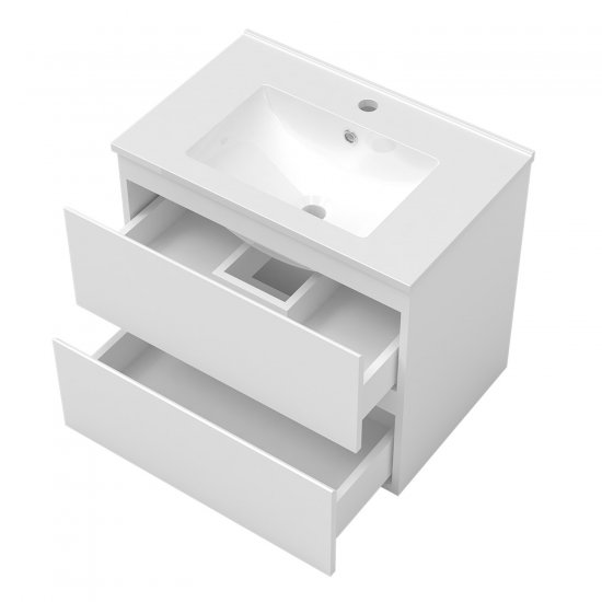 Meuble de salle de bain, Meuble de rangement avec lavabo, Meuble sous vasque suspendu, Blanc 79cm - Cliquez sur l'image pour la fermer