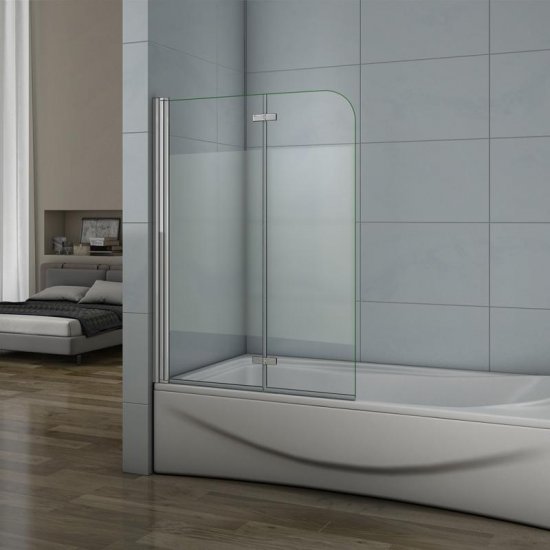 Aica 100cm pare-baignoire à 2 volets en verre sécurité bande central dépoli,pare baignoire pivotant avec écran de baignoire,différentes dimensions