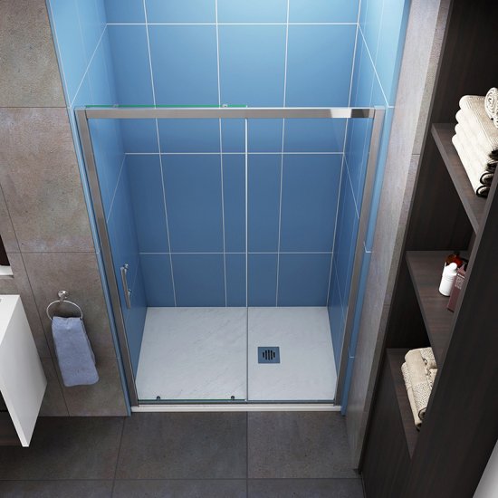 Porte de douche coulissante 150cm en 5mm verre trempé porte de douche Hauteur 190cm Installation en niche - Cliquez sur l'image pour la fermer