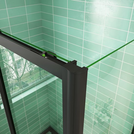 AICA cabine de douche 110x90x195cm porte de douche avec l'amortisseur cabine de douche en 8mm verre anticalcaire profilé noir mat - Cliquez sur l'image pour la fermer