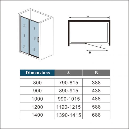 AICA porte de douche pivotante 140x185cm NOIR MAT en verre anticalcaire installation en niche - Cliquez sur l'image pour la fermer