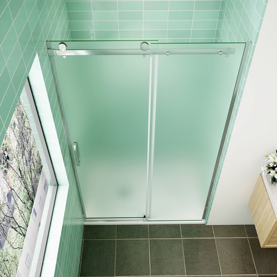 AICA porte de douche coulissante 140x195cm verre sablé installer à droite en verre anticalcaire - Cliquez sur l'image pour la fermer