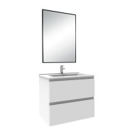 Meuble salle de bain simple vasque 50cm blanc meuble acve miroir - Aica