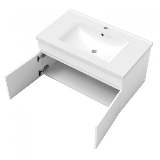 meuble de salle de bain meuble de rangement sous vasque avec lavabo 80cm à suspendre - Cliquez sur l'image pour la fermer