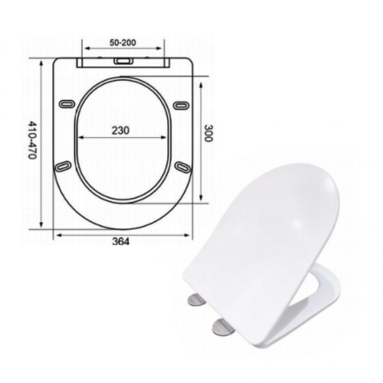 AICA Sans Bride WC Suspendu Abattant Ultra Fin Soft-Close 52,5x36x36cm - Cliquez sur l'image pour la fermer