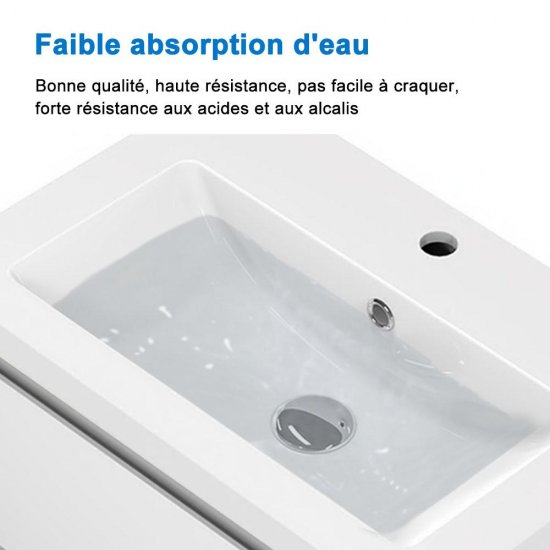 Meuble de salle de bain, Meuble de rangement avec lavabo, Meuble sous vasque suspendu, Blanc 60cm - Cliquez sur l'image pour la fermer