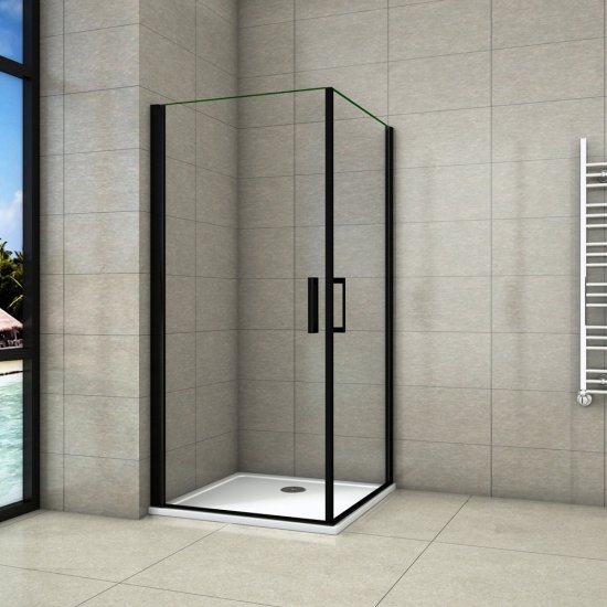 AICA cabine de douche 100x80cm porte de douche pivotante noir en 8mm verre anticalcaire hauteur:200cm