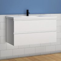 Meuble de salle de bain, Meuble de rangement avec lavabo, Meuble sous vasque suspendu, Blanc 99cm