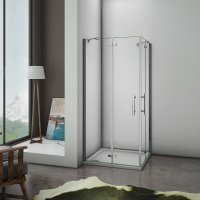 Aica 90x80x195cm cabine de douche cabine de douche à charnière accès d'angle verre anticalcaire