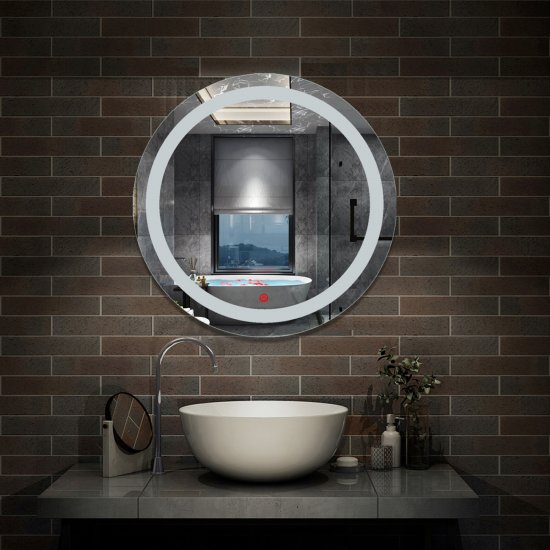AICA Miroir de salle bain Rond avec anti-buée, Lumière Blanc du jour 6000K Ø 60cm Type C - Cliquez sur l'image pour la fermer