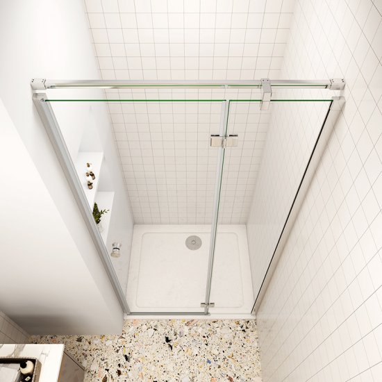AICA Porte de douche pivotante 90x195cm en 6mm verre de sécurité anticalcaire avec barre de fixation - Cliquez sur l'image pour la fermer