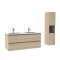 Meuble de salle de bain, Meuble de rangement avec 2 lavabos, Meuble sous vasque suspendu, Bois clair 120cm