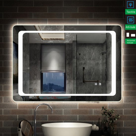 Miroir de salle de bain anti-buée 80x60cm miroir de salle de bain - Cliquez sur l'image pour la fermer
