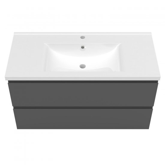 Meuble de salle de bain, Meuble de rangement avec lavabo, Meuble sous vasque suspendu, Anthracite 99cm - Cliquez sur l'image pour la fermer