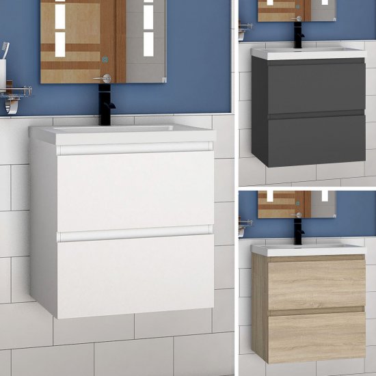 Meuble de salle de bain, Meuble de rangement avec lavabo, Meuble sous vasque suspendu, Blanc 50cm - Cliquez sur l'image pour la fermer