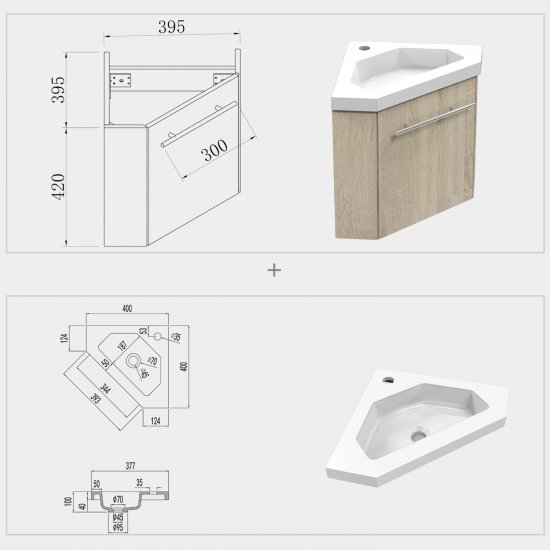 Meuble de salle de bain, Meuble sous vasque 1 portes à poser avec vasque, 40cm Bois clair - Cliquez sur l'image pour la fermer