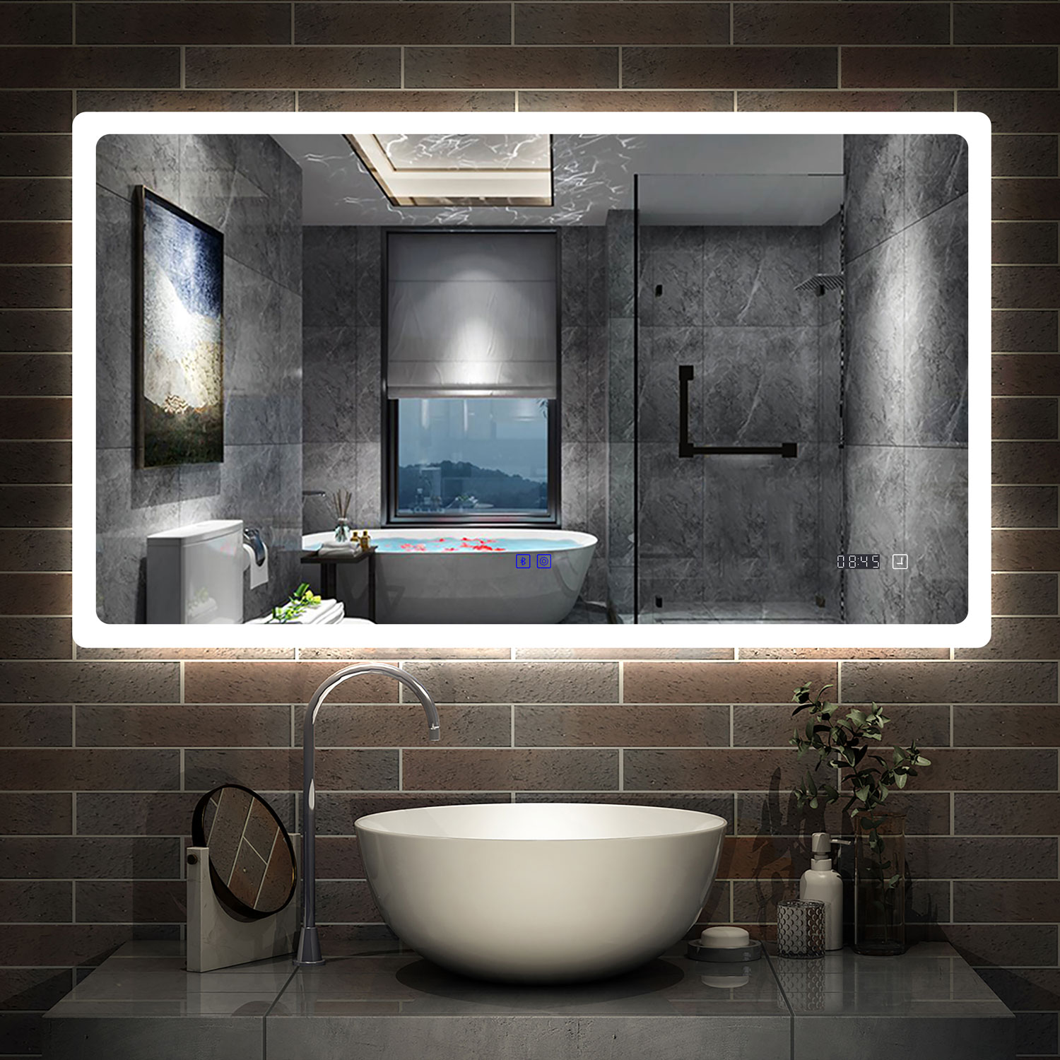 Miroir salle de bain LED 120 cm x 105 cm - interrupteur sensitif - ELEGANCE